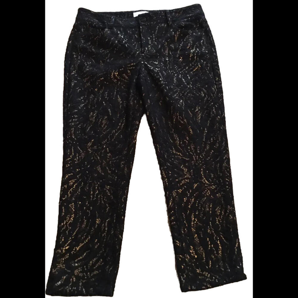 👖🖤Designer Cache - Size 6 Pants patterned Metallic Lace Like